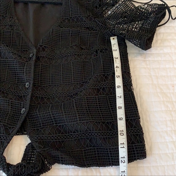 TULAROSA Revolve tie waist button mesh lace crochet overlay black blouse Medium - Picture 10 of 10